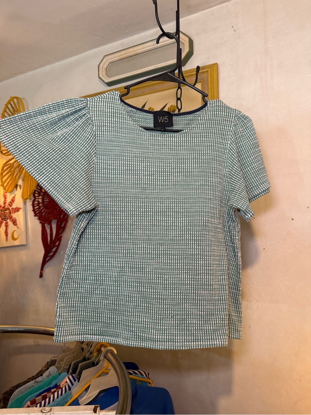 W5 Green and White Short Sleeve Textured Boxy Tee